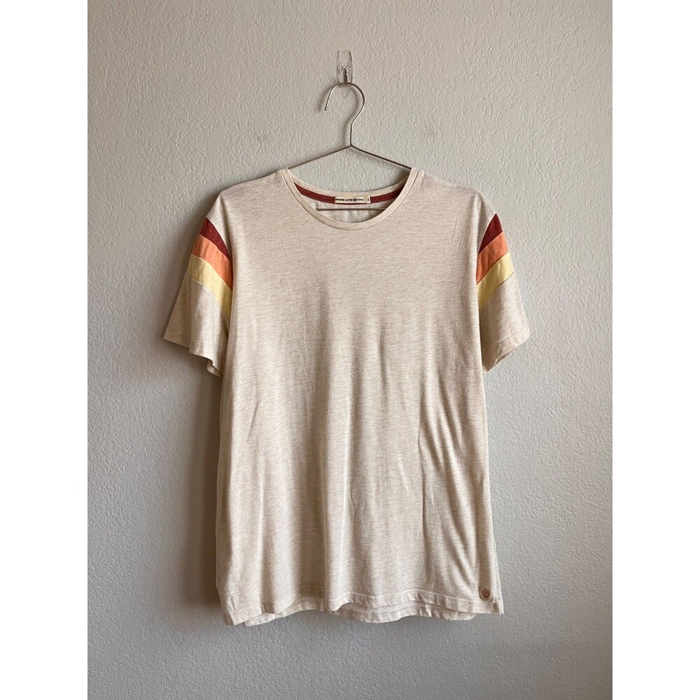 Marine Layer Re-Spun Men's Banks Stripe Tee in Oatmeal Size LARGE
